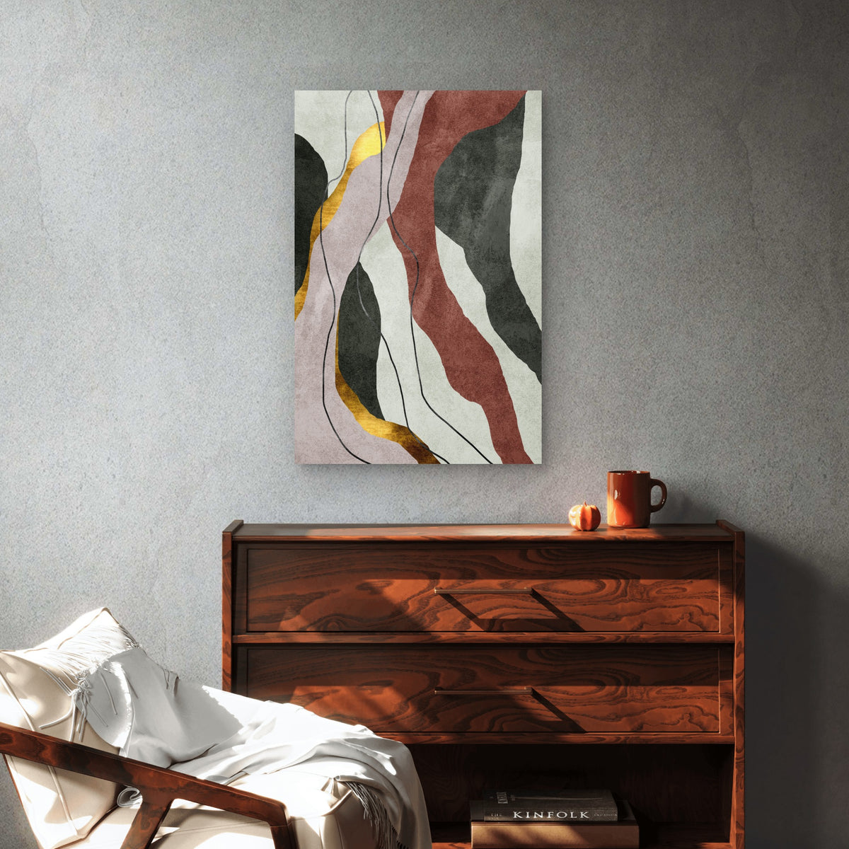 Abstract Flowing Gold Shapes Texture 60x90cm Metal Print Ready to Hang