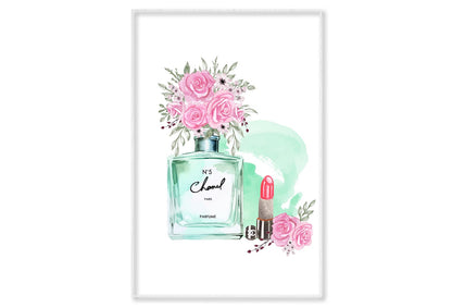 Green Perfume with Lipstick Wall Art Limited Edition High Quality Print Canvas Box Framed White