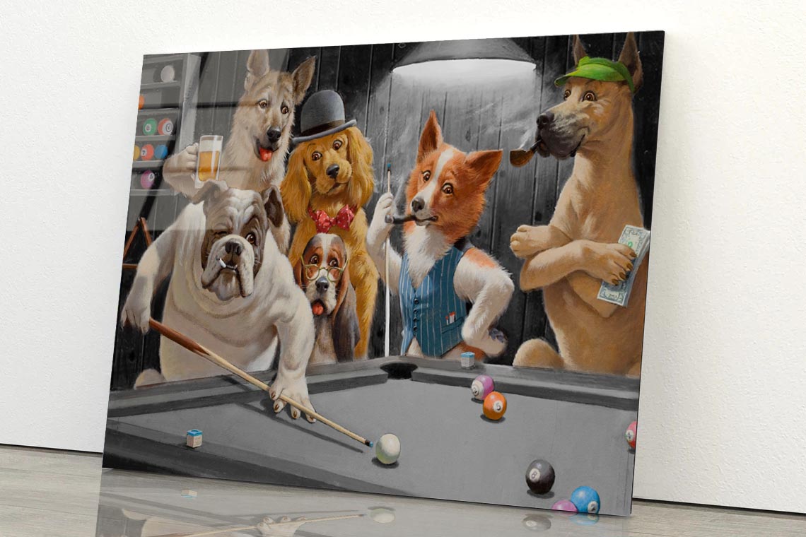 Dogs Playing Pool Acrylic Glass Print Tempered Glass Wall Art 100% Made in Australia Ready to Hang