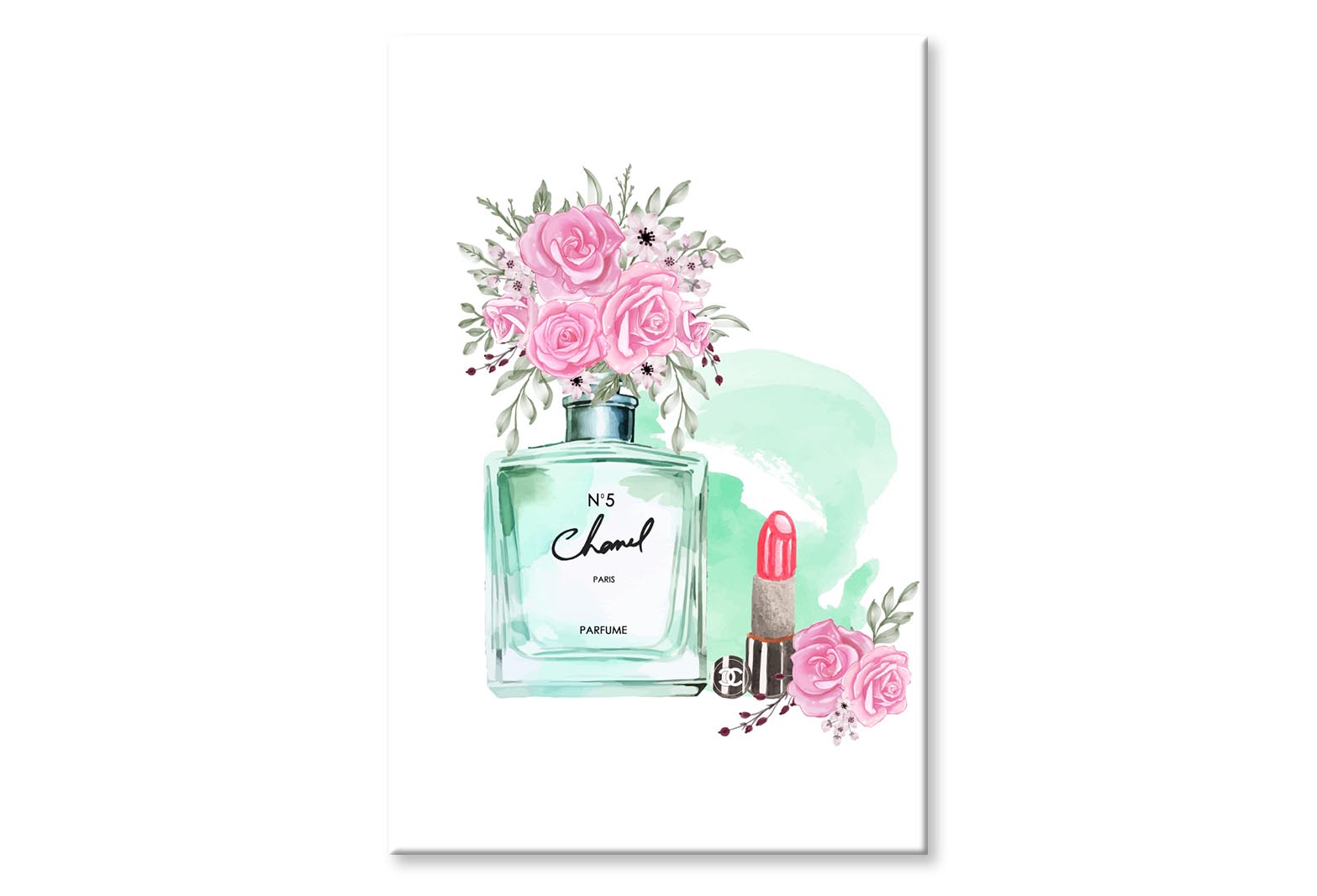 Green Perfume with Lipstick Wall Art Limited Edition High Quality Print Stretched Canvas None
