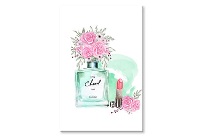 Green Perfume with Lipstick Wall Art Limited Edition High Quality Print Stretched Canvas None