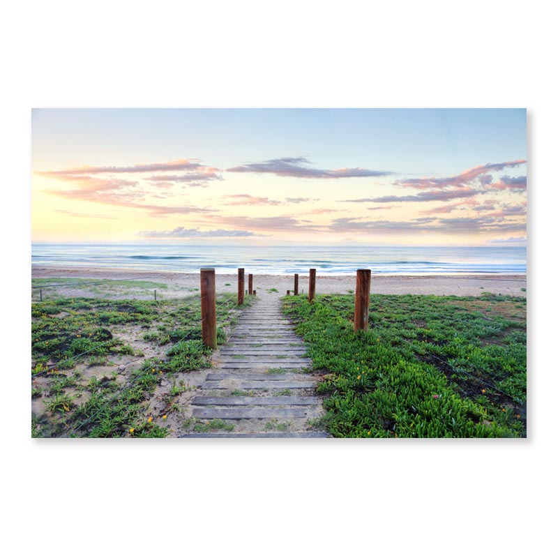 Pretty Sunrise and Narrow Path Leading Down to A Glorious Beach Acrylic Glass Print Tempered Glass Wall Art 100% Made in Australia Ready to Hang