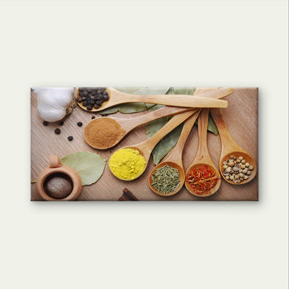 Kitchen Cooking Spices Herbs Wooden Spoon Culinary Wall Art Canvas Office Home Framed 120x60cm