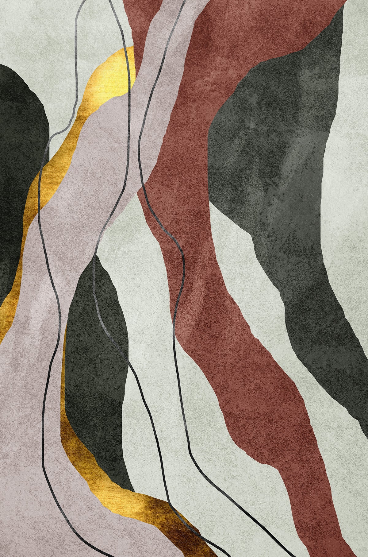 Abstract Flowing Gold Shapes Texture 60x90cm Metal Print Ready to Hang
