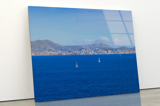 Yacht In Blue Ocean Marseille Acrylic Glass Print Tempered Glass Wall Art 100% Made in Australia Ready to Hang