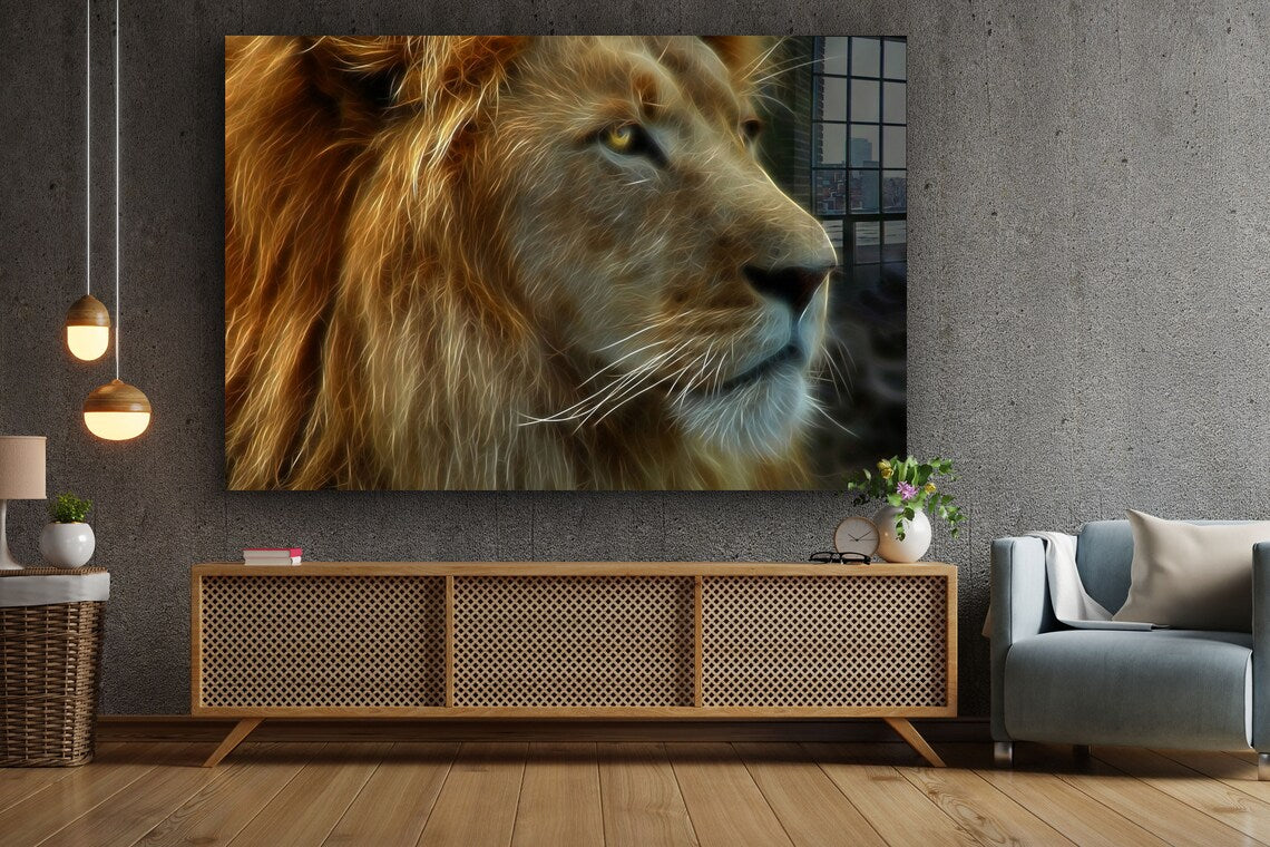 Lion Face Side View UV Direct Aluminum Print Australian Made Quality