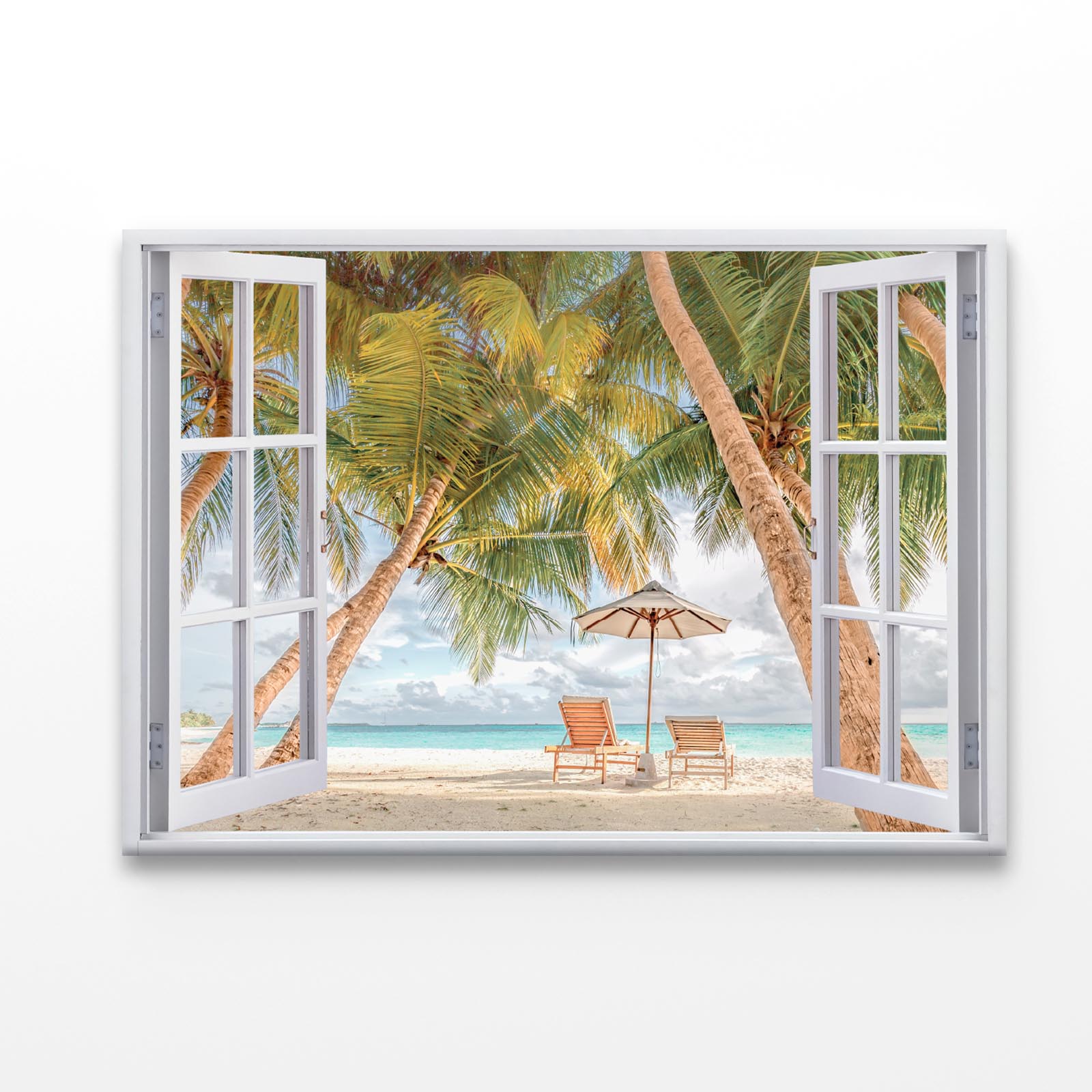 Beach Scenery, Palms and Sun Beds Acrylic Glass Print Tempered Glass Wall Art 100% Made in Australia Ready to Hang