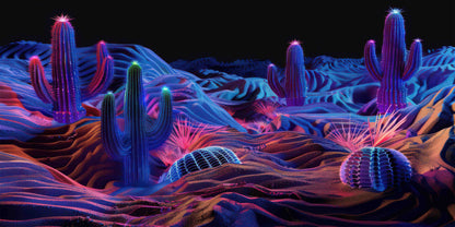 Neon Synthwave Desert Cactus Wall Art Canvas Office Home Room Framed 120x60 cm
