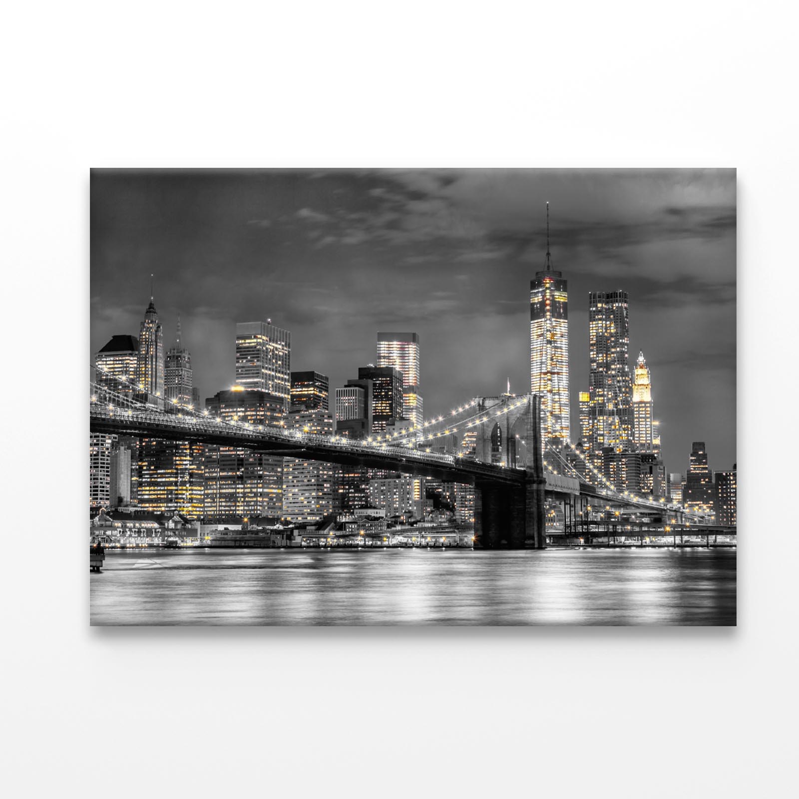 B&W Night City With Lights Acrylic Glass Print Tempered Glass Wall Art 100% Made in Australia Ready to Hang