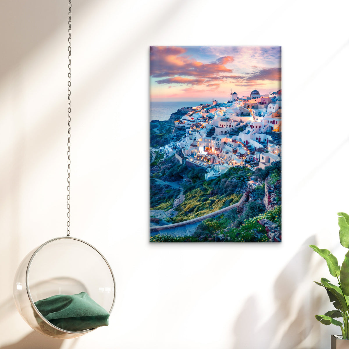 Oia Village Evening Lights Santorini Aegean Sea Wall Art Decor 100% Australian Made