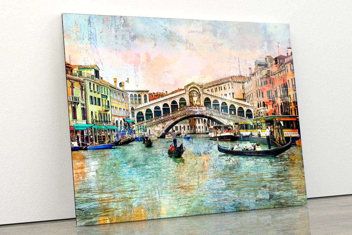 Rialto Bridge - Venetian Picture - Artwork in Painting Style Acrylic Glass Print Tempered Glass Wall Art 100% Made in Australia Ready to Hang