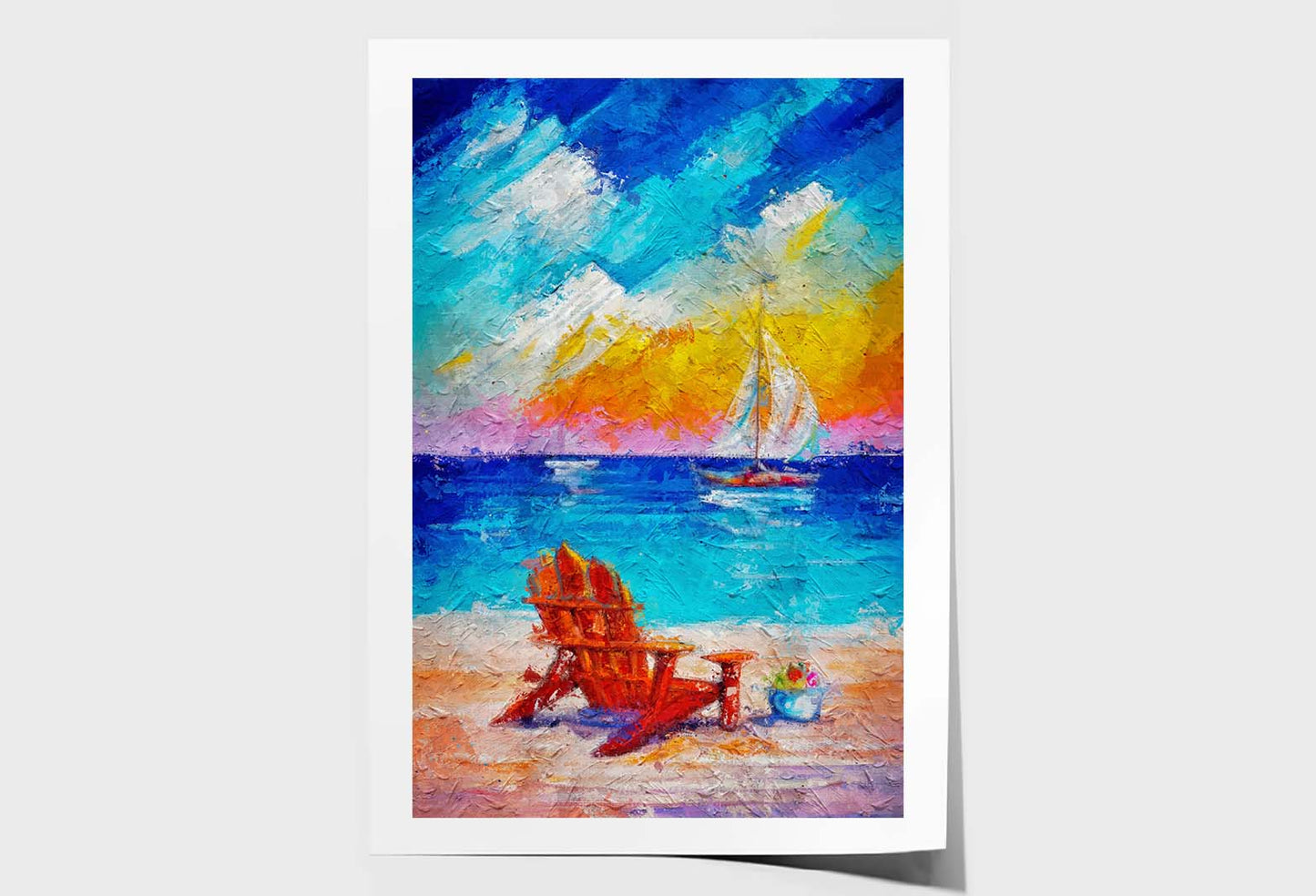 Summer Vacations. Beach Chair or Chaise Lounge and Umbrella Wall Art Limited Edition High Quality Print