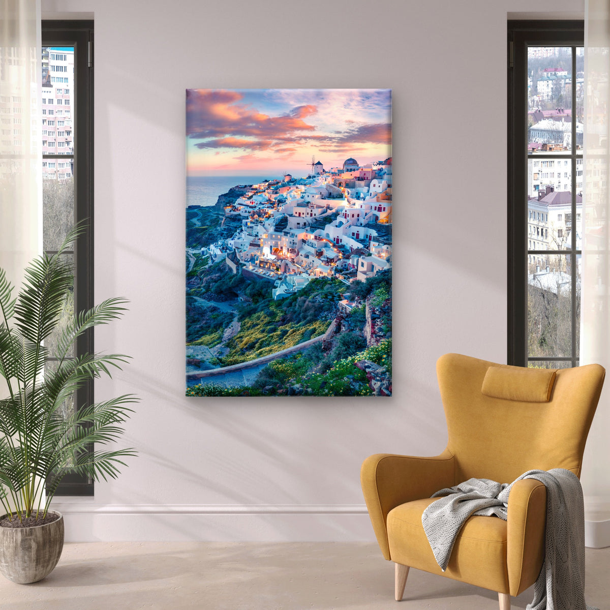Oia Village Evening Lights Santorini Aegean Sea Wall Art Decor 100% Australian Made