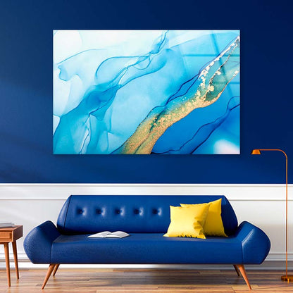 Alcohol Ink Blue Art Acrylic Glass Print Tempered Glass Wall Art 100% Made in Australia Ready to Hang