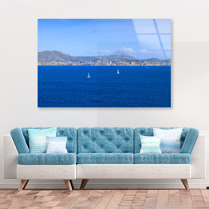 Yacht In Blue Ocean Marseille Acrylic Glass Print Tempered Glass Wall Art 100% Made in Australia Ready to Hang