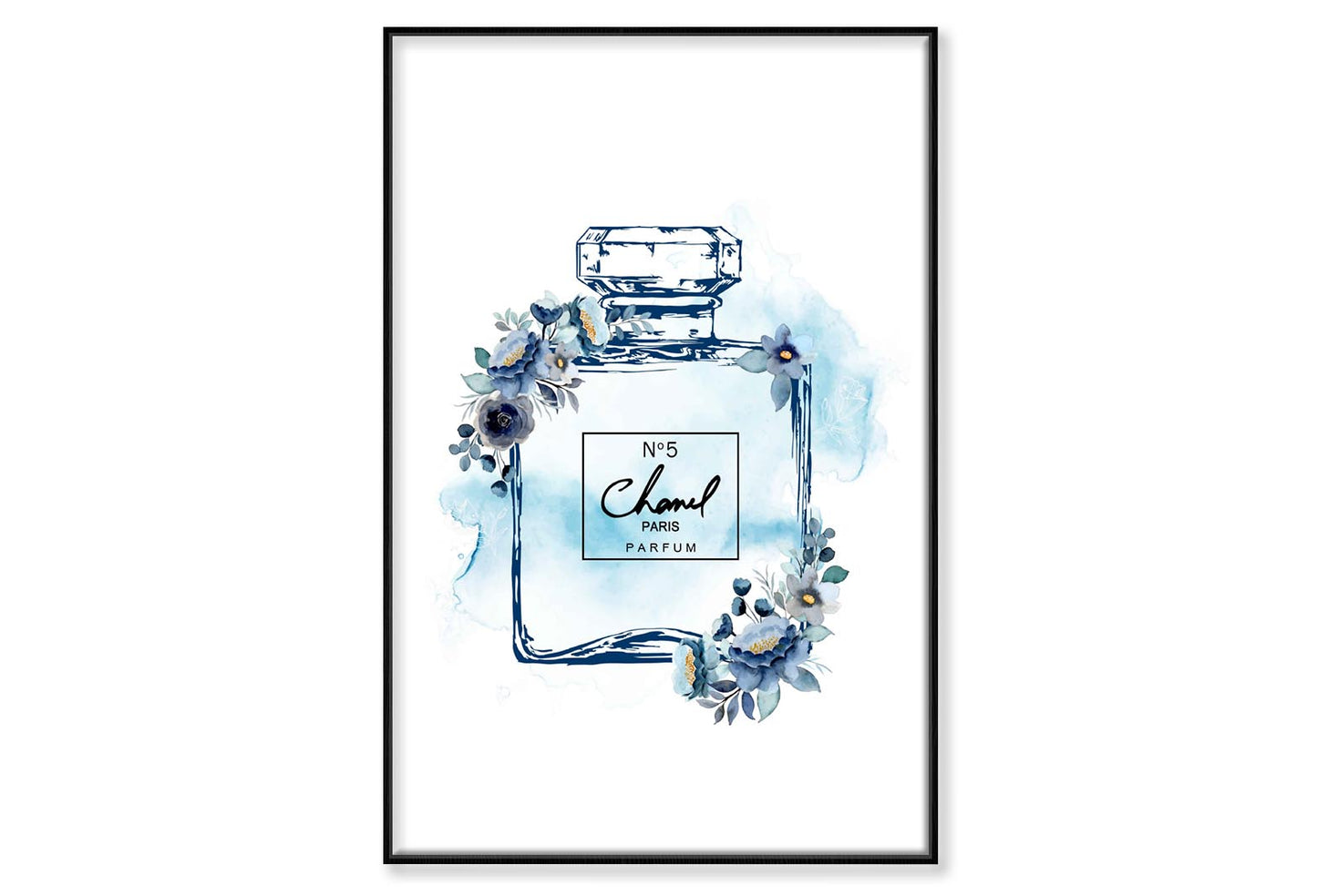 Blue Colored Perfume Wall Art Limited Edition High Quality Print Canvas Box Framed Black