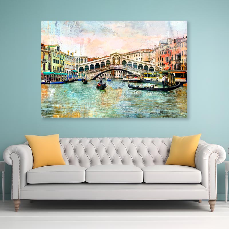 Rialto Bridge - Venetian Picture - Artwork in Painting Style Acrylic Glass Print Tempered Glass Wall Art 100% Made in Australia Ready to Hang