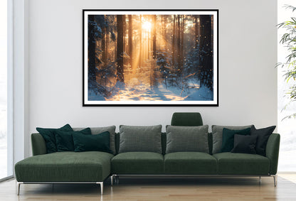 Snowy Forest with Trees through Sunlight Home Decor Premium Quality Poster Print Choose Your Sizes