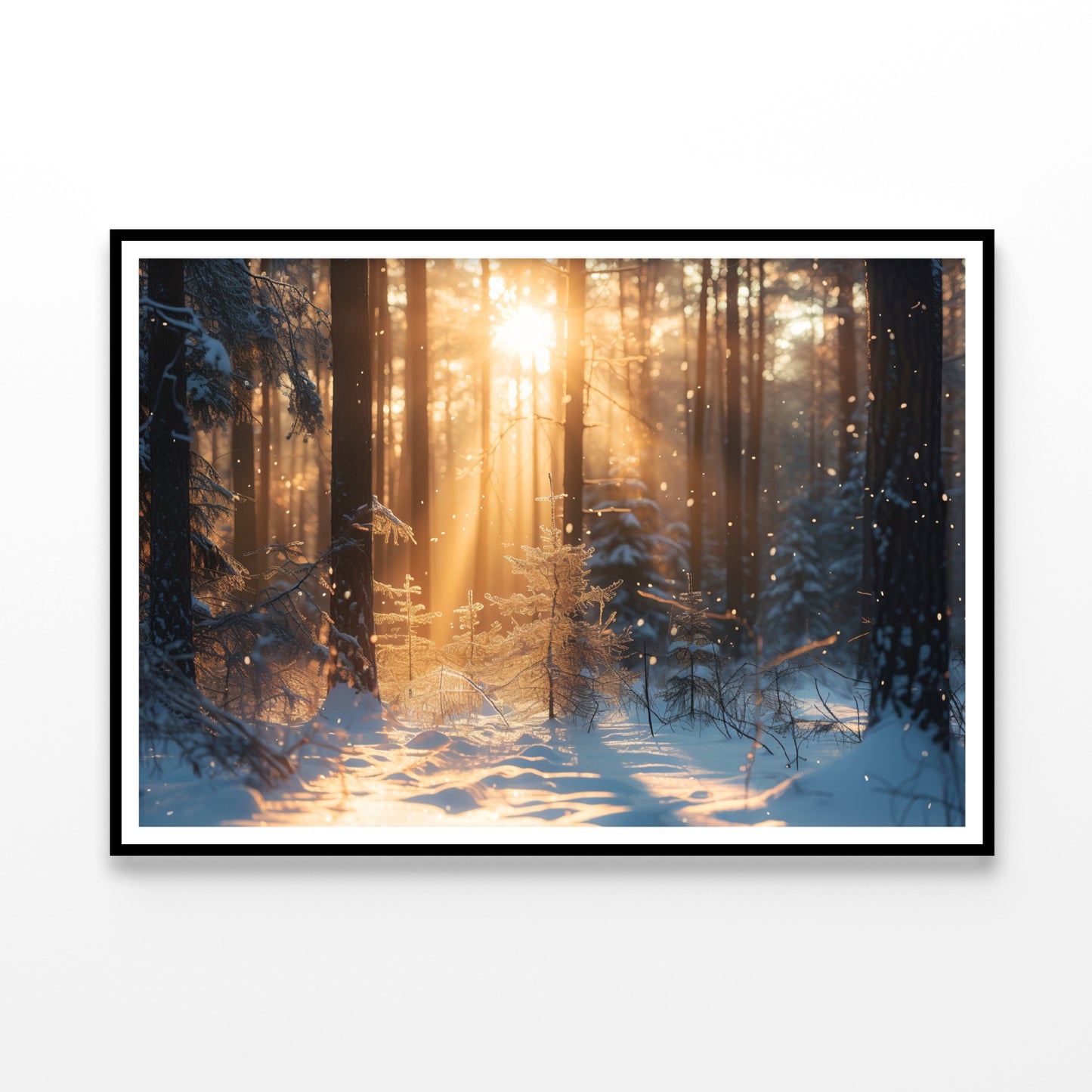 Snowy Forest with Trees through Sunlight Home Decor Premium Quality Poster Print Choose Your Sizes