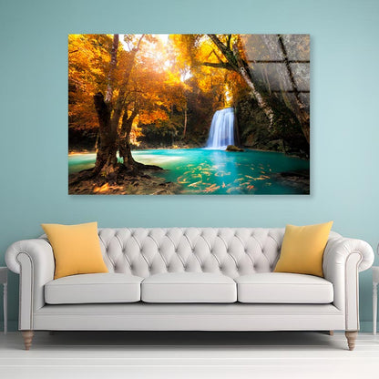 Deep Forest Waterfall in Kanchanaburi, Thailand  Acrylic Glass Print Tempered Glass Wall Art 100% Made in Australia Ready to Hang