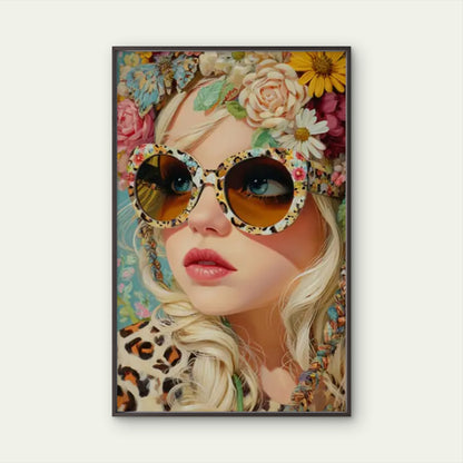Blonde Woman with Floral Crown and Fashion Glasses Fashion Home Decor Premium Quality Poster Print Choose Your Sizes