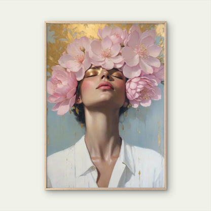 Woman with Pink Flower Crown Golden Accents Fashion Home Decor Premium Quality Poster Print Choose Your Sizes
