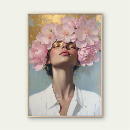 Woman with Pink Flower Crown Golden Accents Fashion Home Decor Premium Quality Poster Print Choose Your Sizes