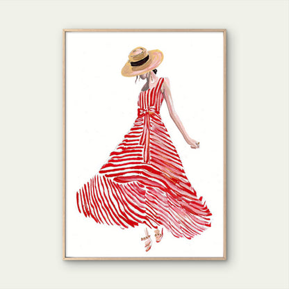 Woman with Red Dress and Straw Hat Fashion Home Decor Premium Quality Poster Print Choose Your Sizes