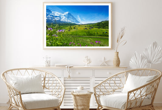 Blooming Flowers with Beautiful Sky & Mountains Home Decor Premium Quality Poster Print Choose Your Sizes