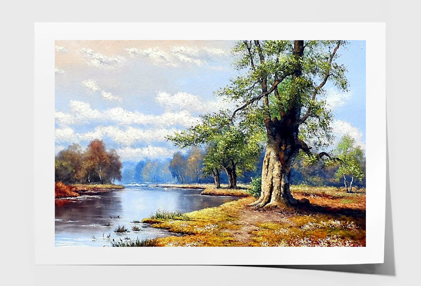 River in Forest with Cloudy Sky Oil Painting Wall Art Limited Edition High Quality Print Unframed Roll Canvas None