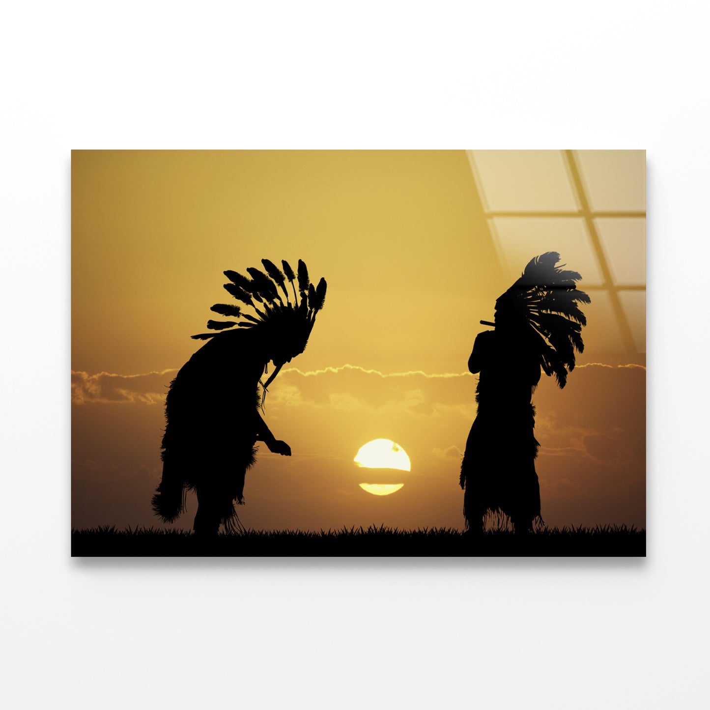 Native American Tribe with Sunset Acrylic Glass Print Tempered Glass Wall Art 100% Made in Australia Ready to Hang