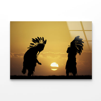 Native American Tribe with Sunset Acrylic Glass Print Tempered Glass Wall Art 100% Made in Australia Ready to Hang