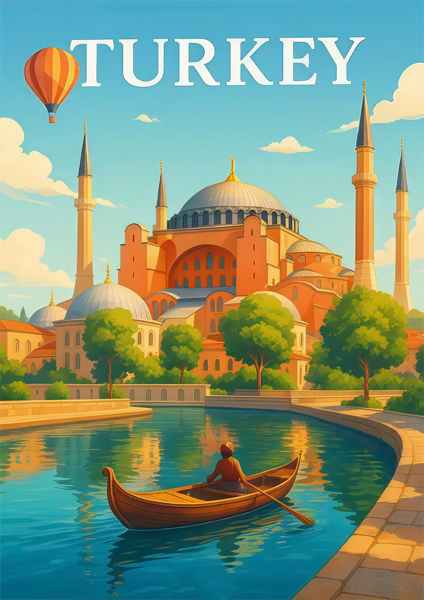 Turkiye Istanbul Hot Air Balloon Landscape Turkish PaintingTravel Poster Print Wall Art