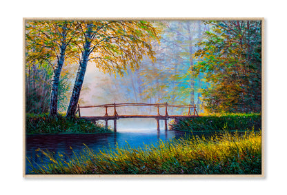 Forest River Bridge View Oil Painting Wall Art Limited Edition High Quality Print Canvas Box Framed Natural