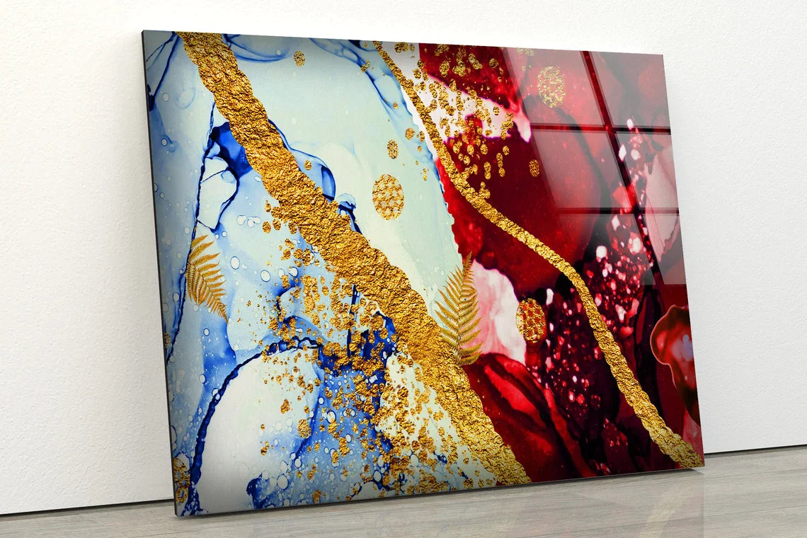 Red Gold Blue Abstract UV Direct Aluminum Print Australian Made Quality
