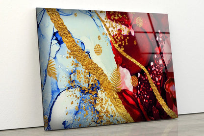 Red Gold Blue Abstract UV Direct Aluminum Print Australian Made Quality