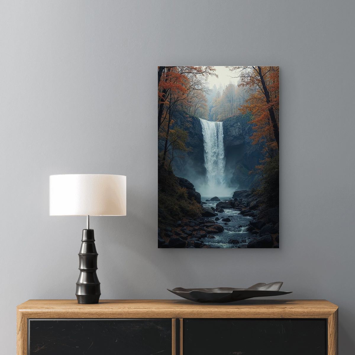 Scenic Forest Waterfall Landscape 60x90cm Metal Print Ready to Hang