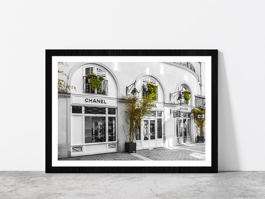 Plants near Fashion Store B&W Photograph Glass Framed Wall Art, Ready to Hang Quality Print With White Border Black