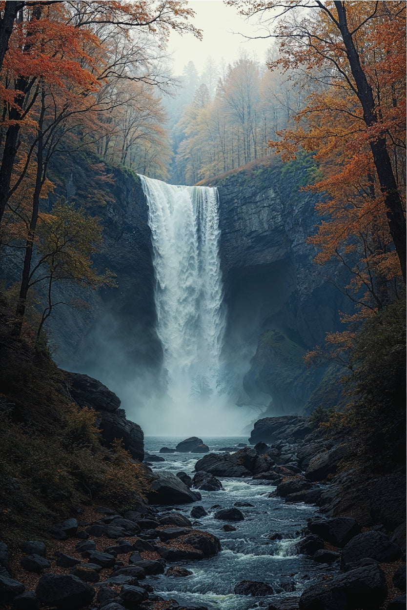 Scenic Forest Waterfall Landscape 40x60cm Metal Print Ready to Hang