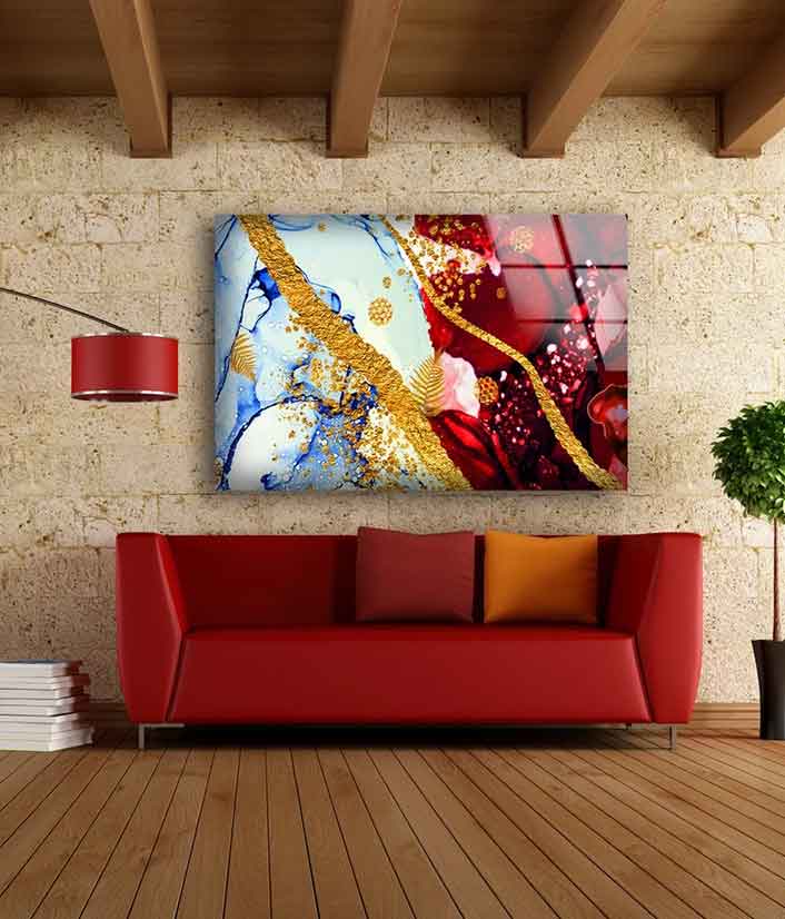 Red Gold Blue Abstract UV Direct Aluminum Print Australian Made Quality