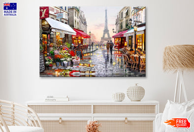 Eiffel Tower & Street View Oil Painting Wall Art High Quality Print