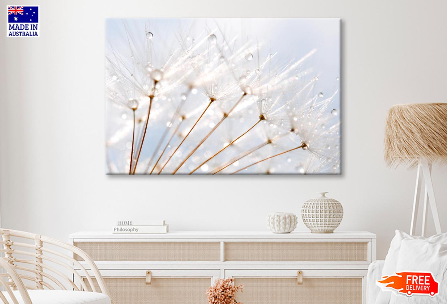 Water Droplet on Dandelion Seeds Wall Art Decor 100% Australian Made