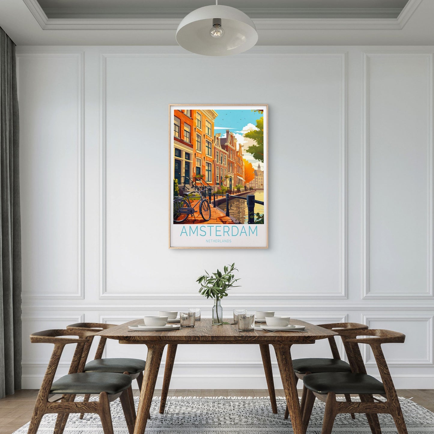 Amsterdam Netherlands, Canal and Bicycle Travel Poster Print Wall Art