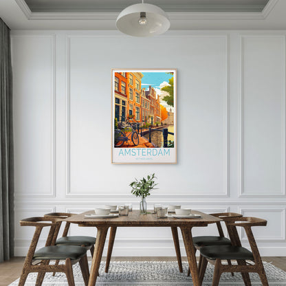 Amsterdam Netherlands, Canal and Bicycle Travel Poster Print Wall Art