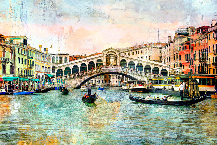 Rialto Bridge - Venetian Picture - Artwork in Painting Style Acrylic Glass Print Tempered Glass Wall Art 100% Made in Australia Ready to Hang