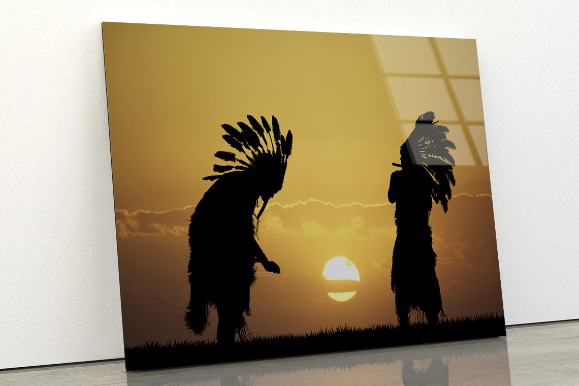 Native American Tribe with Sunset Acrylic Glass Print Tempered Glass Wall Art 100% Made in Australia Ready to Hang