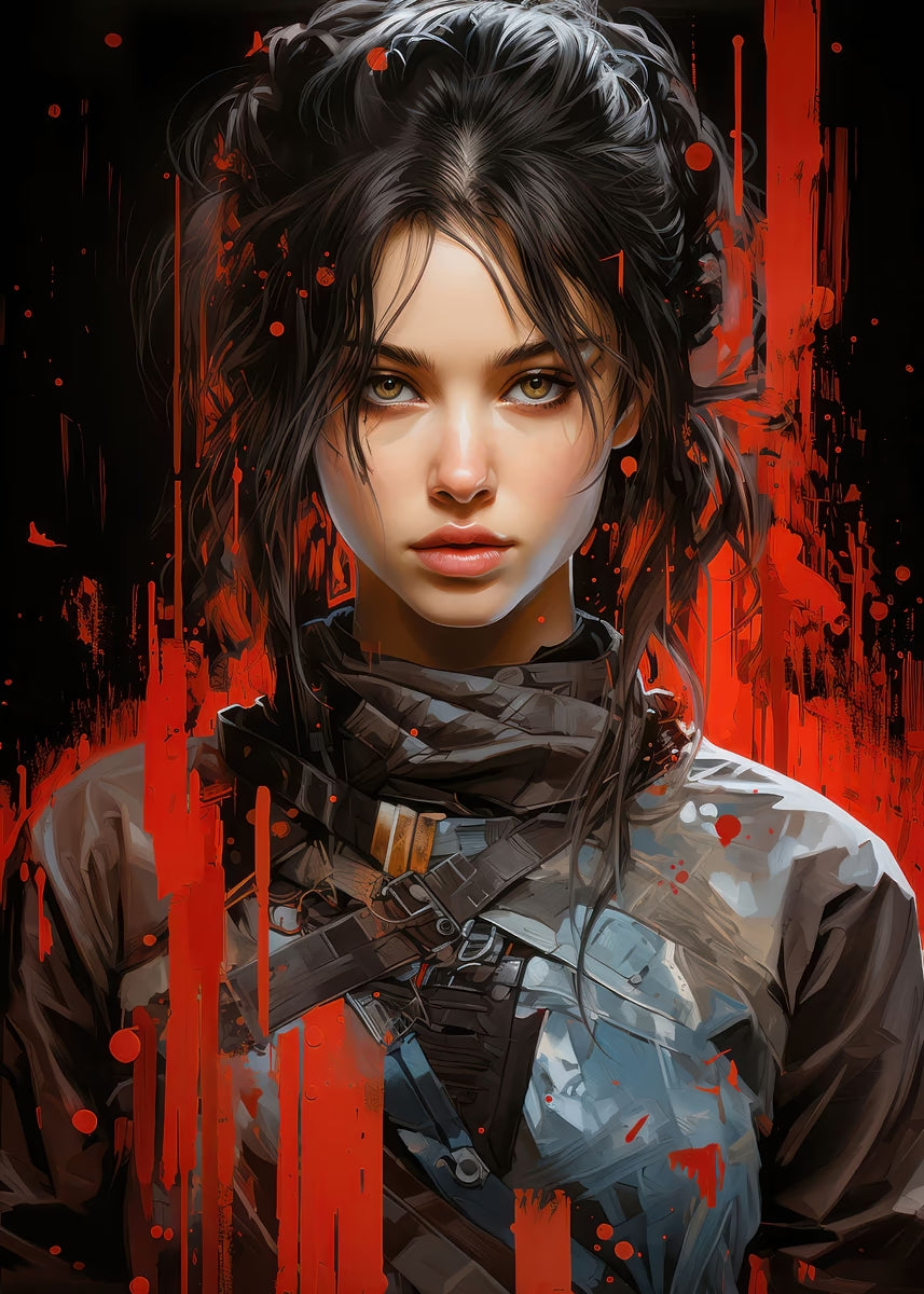 Sci-Fi Girl Rebel Face 60x90cm Metal Print Ready to Hang