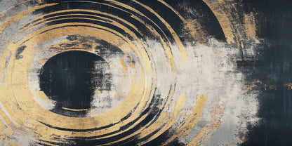 Gold Zen Circle Texture Wall Art Canvas Office Home Room Framed 120x60cm