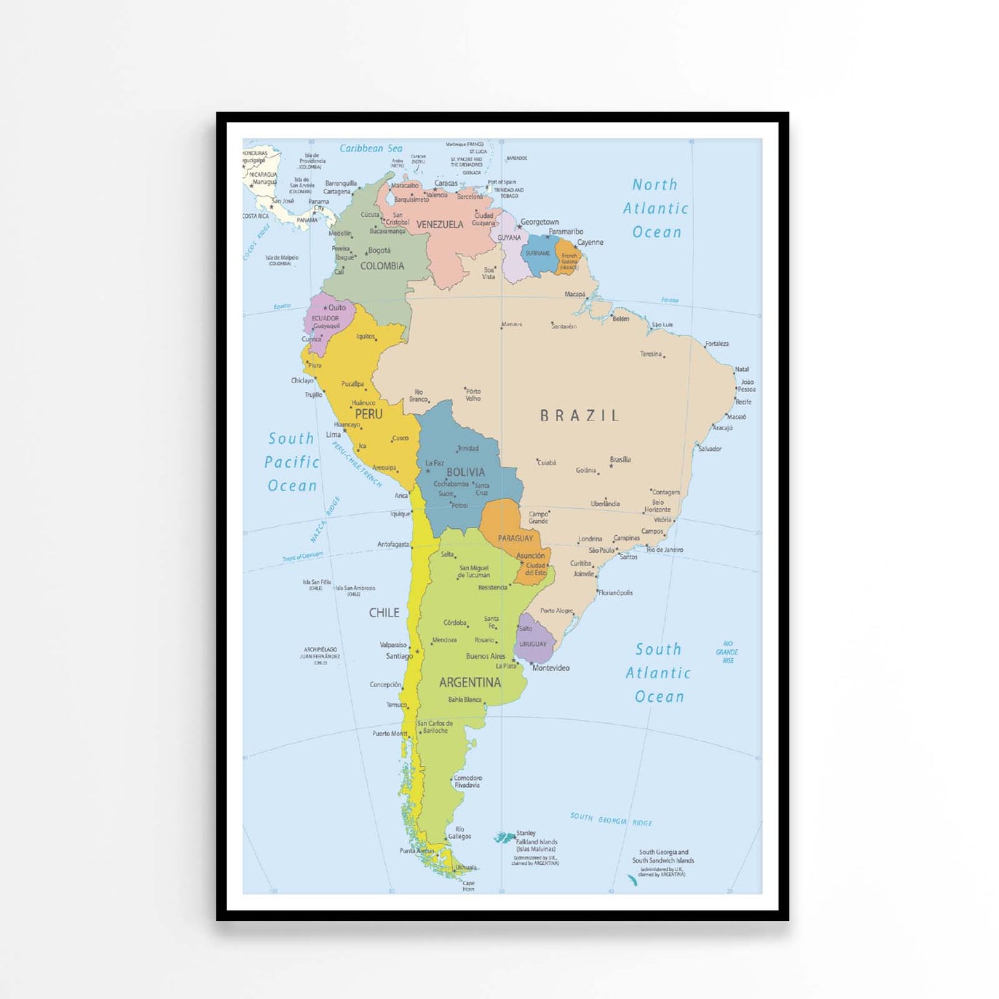 South America Highly Detailed Map Home Decor Premium Quality Poster Print Choose Your Sizes