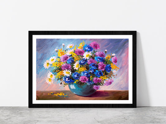 Bouquet Of Wildflowers Glass Framed Wall Art, Ready to Hang Quality Print With White Border Black